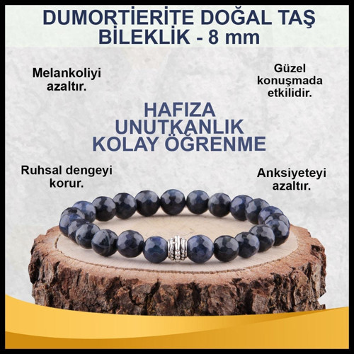 Sertifikalı Dumortierite Doğal Taş Bileklik 8 Mm - B568