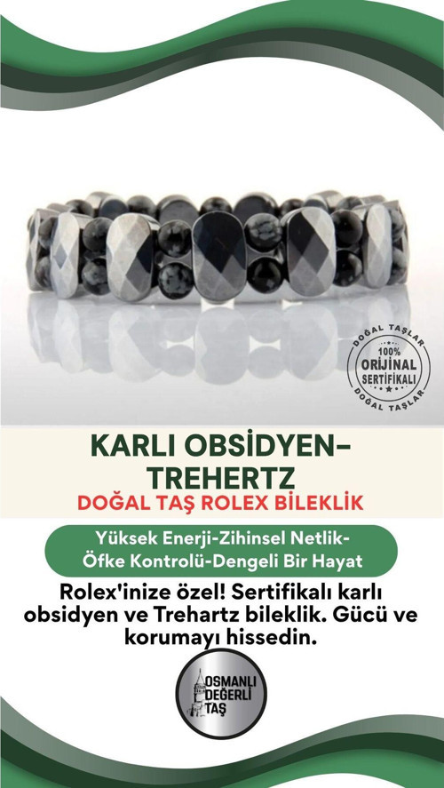 Sertifikalı Karlı Obsidyen-Trehartz Roleks Bileklik
