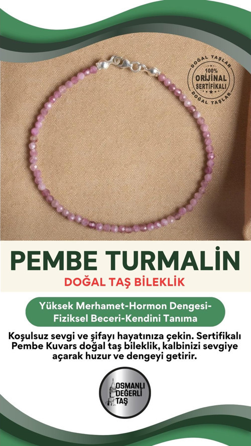 Sertifikalı Pembe Kuvars Doğal Taş Bileklik