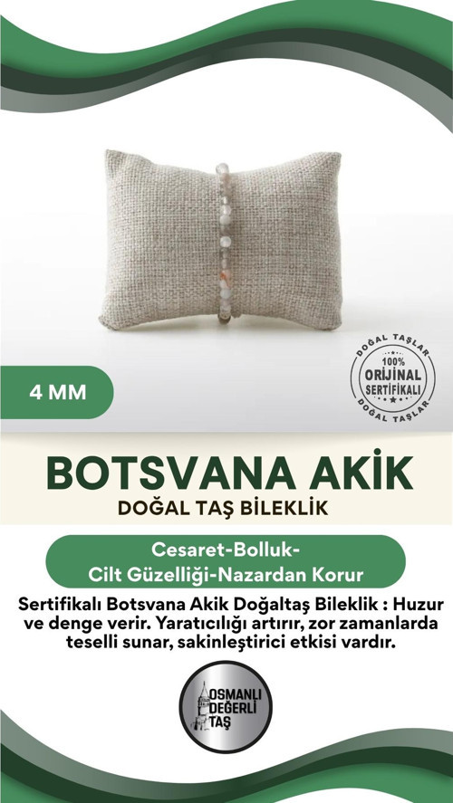 Sertifikalı Bostwana Akik Doğaltaş Bileklik 4 Mm, B987