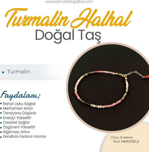 Sertifikalı Turmalin Doğaltaş Halhal 3-4 Mm, B849