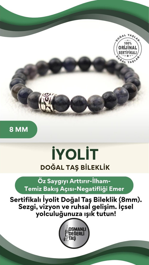Sertifikalı Iyolit Doğal Taş Bileklik 8 Mm B173