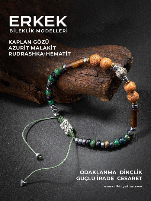 Sertifikalı Azurit Malakit Kaplan Gözü Doğal Taşlı Örgü 925 Ayar Gümüş Tasarım Bileklik