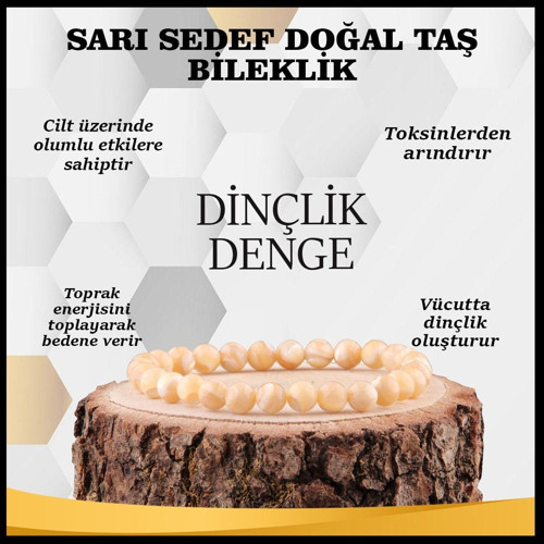 Sertifikalı Sarı Sedef Doğal Taş Bileklik 6 Mm - B845