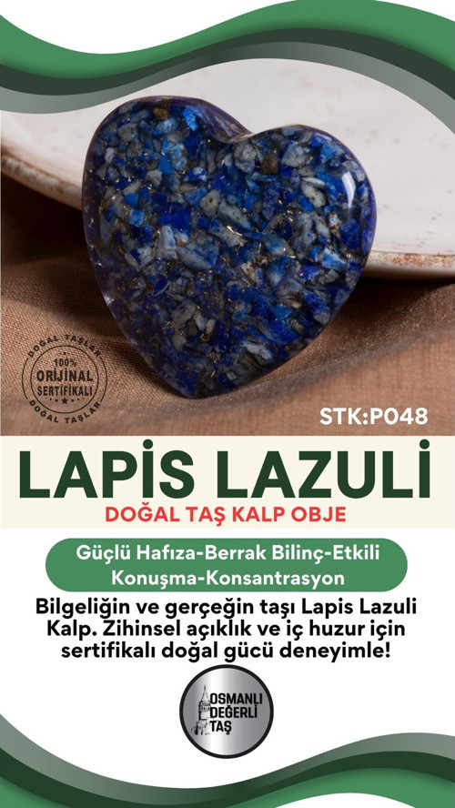 Sertifikalı Lapis Lazuli Doğal Taş Kalp Obje P048