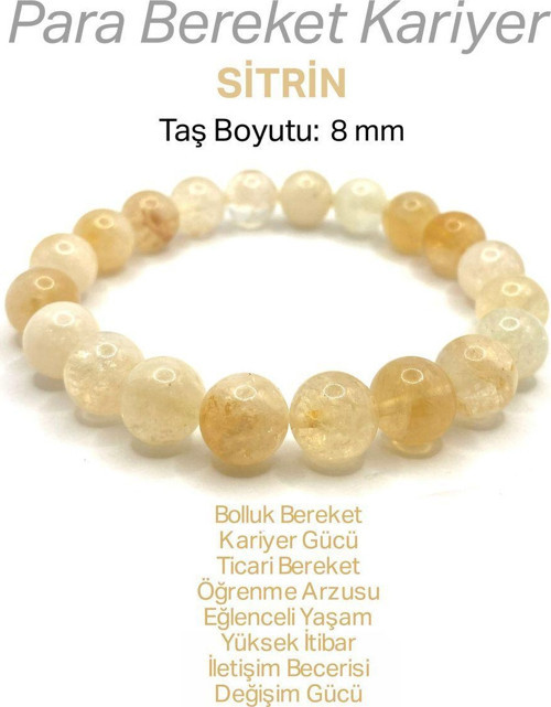 Sitrin Doğal Taş Misinalı Bileklik 8Mm