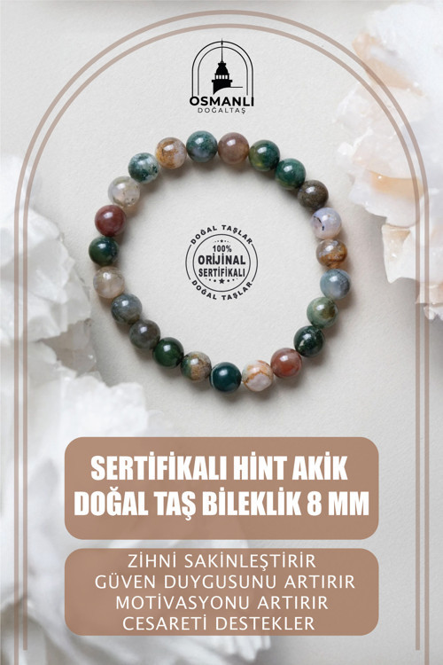 Sertifikalı Hint Akik Doğal Taş Bileklik - 8 Mm B769