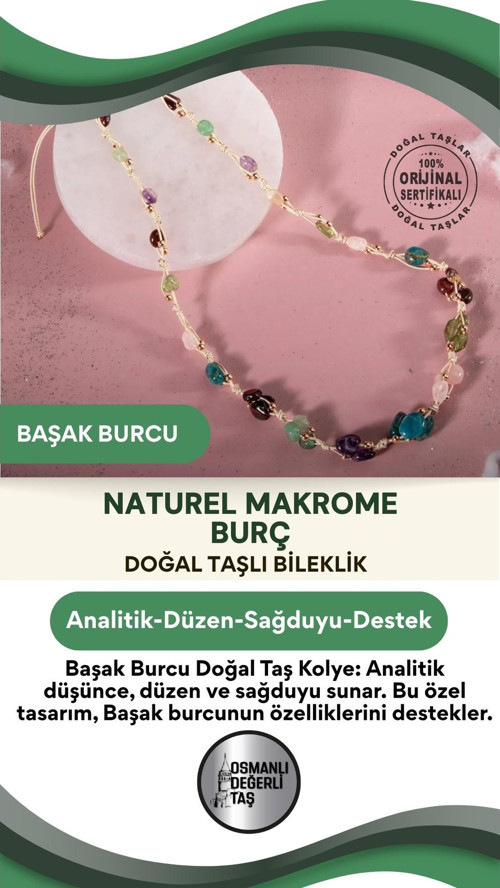 Başak Burcu Doğal Taş Natürel Makrome Kolye