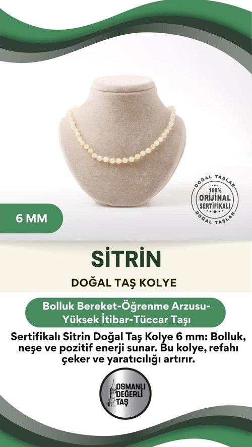 Sertifikalı Sitrin Doğaltaş Kolye 6 Mm, M592