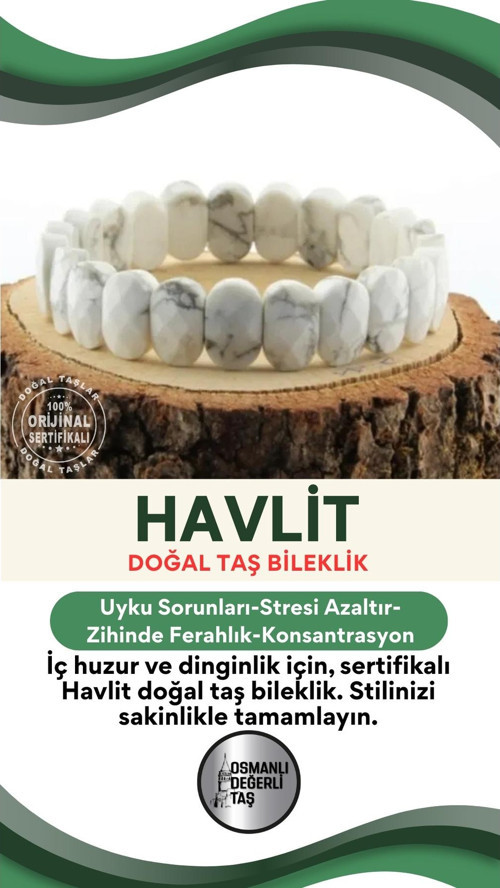 Sertifikalı Havlit Doğal Taş Bileklik B724
