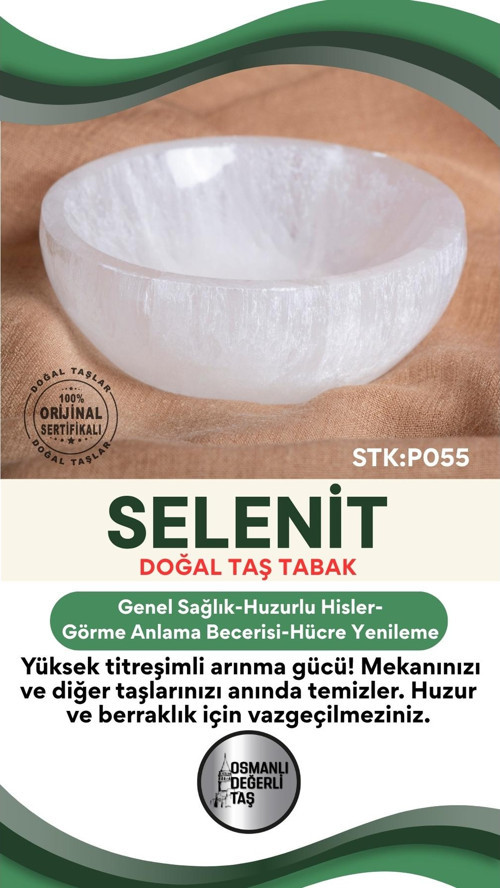 Sertifikalı Selenit Doğal Taş Yuvarlak Tabak No:1 P055