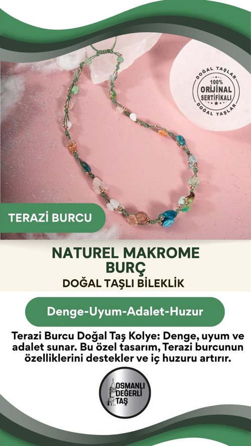 Terazi Burcu Doğal Taş Natürel Makrome Kolye