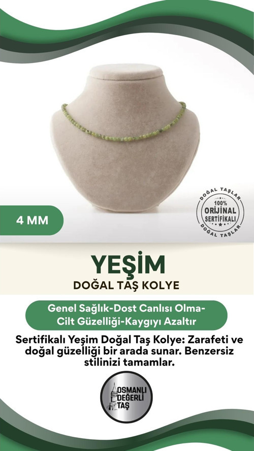 Sertifikalı Yeşim Doğal Taş Kolye 4 Mm
