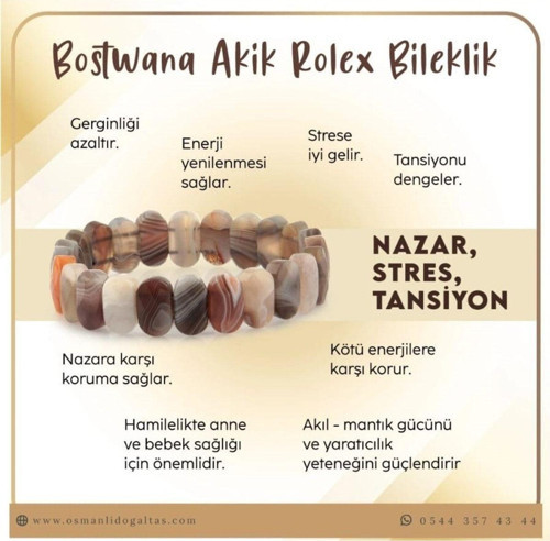 Sertifikalı Botswana Akik Roleks Bileklik B710