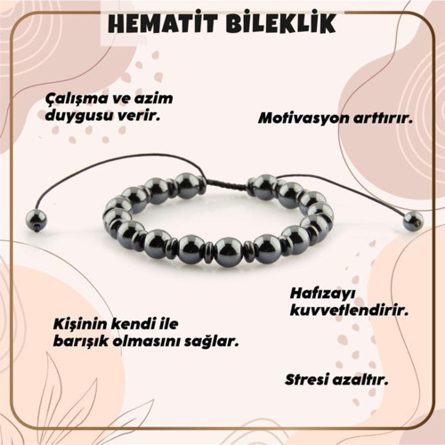 Sertifikalı Hematit Doğal Taşı Bileklik - 8 Mm