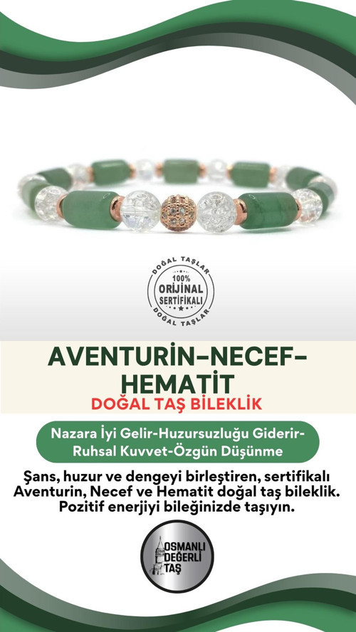 Sertifikalı Hakiki Orijinal Aventurin - 6Mm Necef - Hematit Doğal Taş Misinalı Bileklik