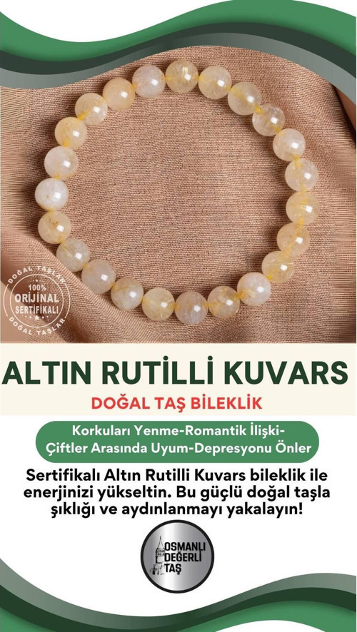 Sertifikalı Altın Rutilli Kuvars Doğal Taş Bileklik