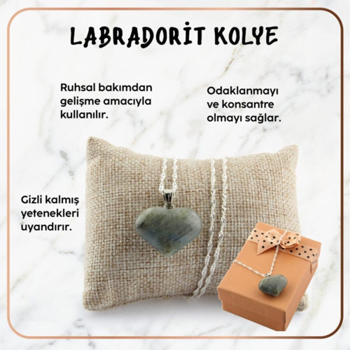 Sertifikalı Labradorit Kalpli Kolye Ucu (Gümüş Zincir Hediye)