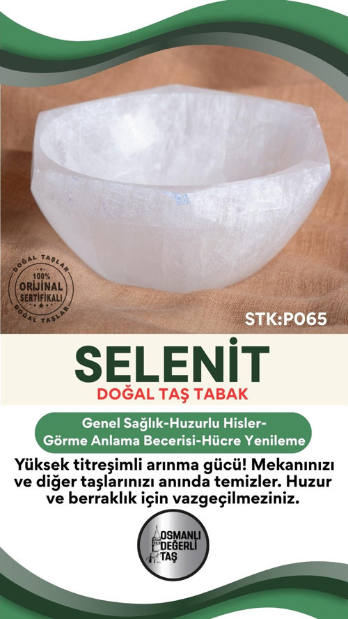 Sertifikalı Selenit Doğal Taş Altıgen Tabak P065