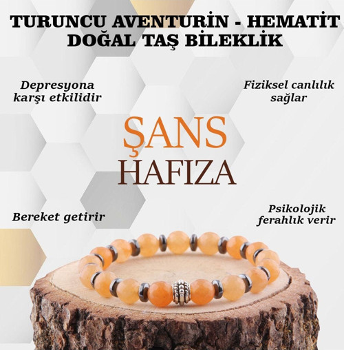 Turuncu Aventurin Hematit Doğal Taş Bileklik 8 Mm B883