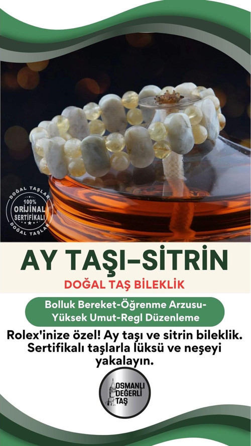 Sertifikalı Ay Taşı-Sitrin Roleks Bileklik