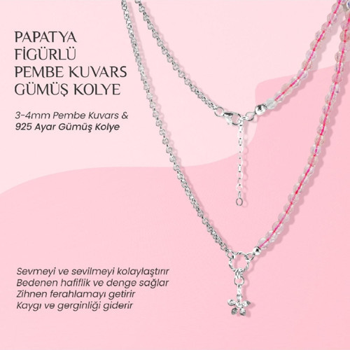 Pembe Kuvars Doğal Taşlı Papatya Gümüş Kolye