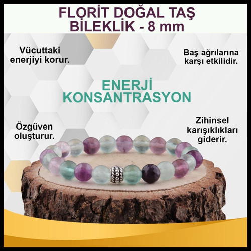 Sertifikalı Florit Doğal Taş Bileklik 8 Mm - B858