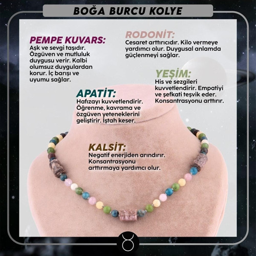 Sertifikalı Boğa Burcu Doğal Taş Kolye M085
