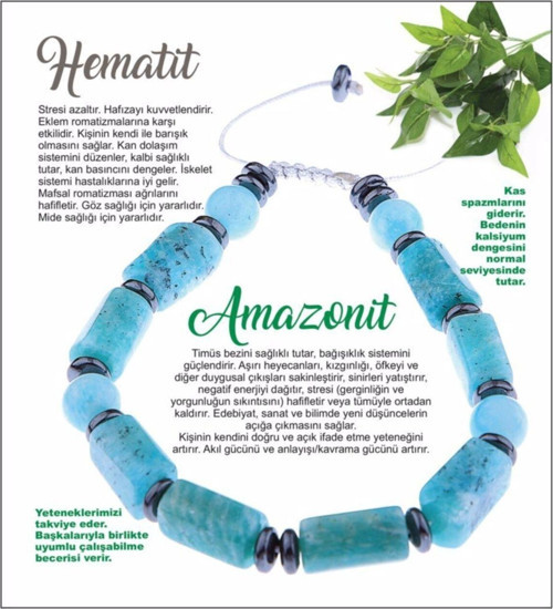 Sertifikalı Doğal Taş Bileklik - Hematit-Amazonit