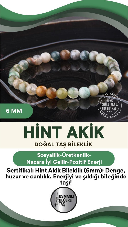 Sertifikalı Hint Akik Doğal Taş Bileklik - 6 Mm B769 (Model 2)
