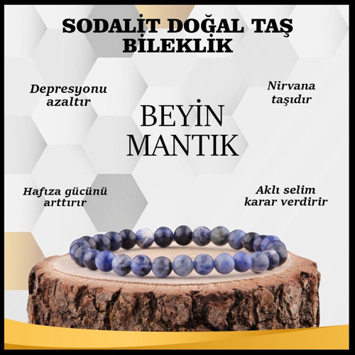 Sertifikalı Sodalit Doğal Taş Bileklik 6 Mm - B849