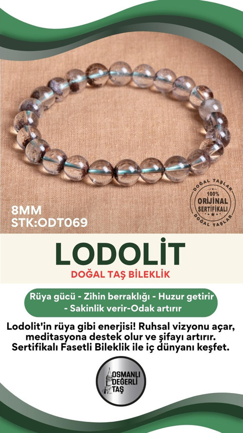 Sertifikalı Lodolit Doğal Taş Fasetli Bileklik Odt069