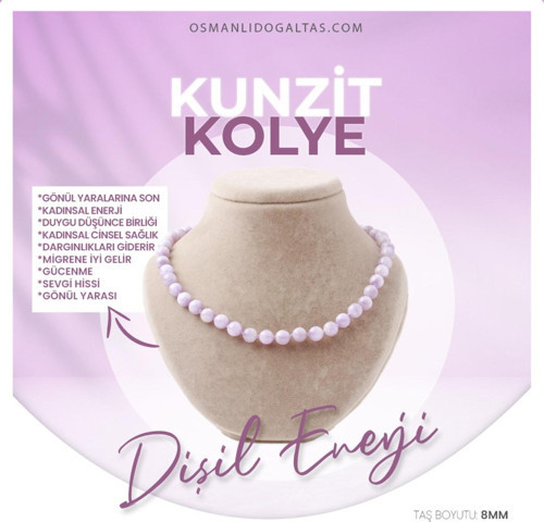 Sertifikalı Kunzit Doğaltaş Kolye 8 Mm, M528