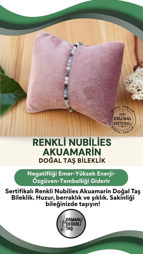 Sertifikalı Renkli Nubilies Akumarin Doğal Taş Bileklik 18Cm - 19Cm - 4Mm
