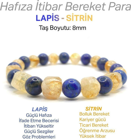 Orijinal Hakiki Sitrin - Lapis Doğal Taş Bileklik 8Mm