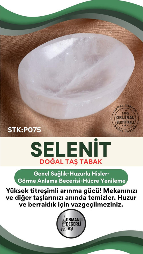 Sertifikalı Selenit Doğal Taş Elips Tabak No:3 P075