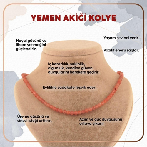 Sertifikalı Yemen Akiği Doğal Taş Kolye - 4Mm Turuncu