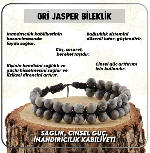 Sertifikalı Gri Jasper Doğal Taşı Bileklik - 6 Mm