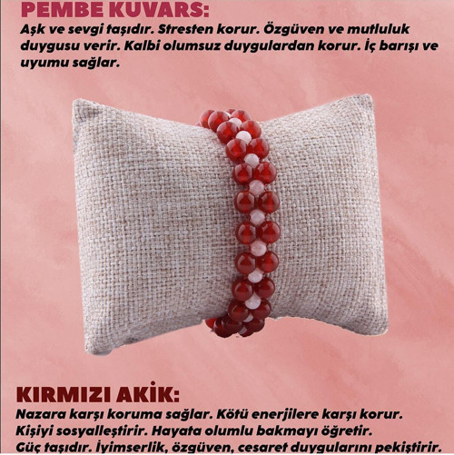 Sertifikalı Akik - Pembe Kuvars Doğal Taş Makrome Bileklik - B765