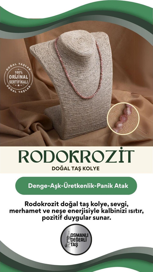 Sertifikalı Rodokrozit Doğal Taşı Kolye