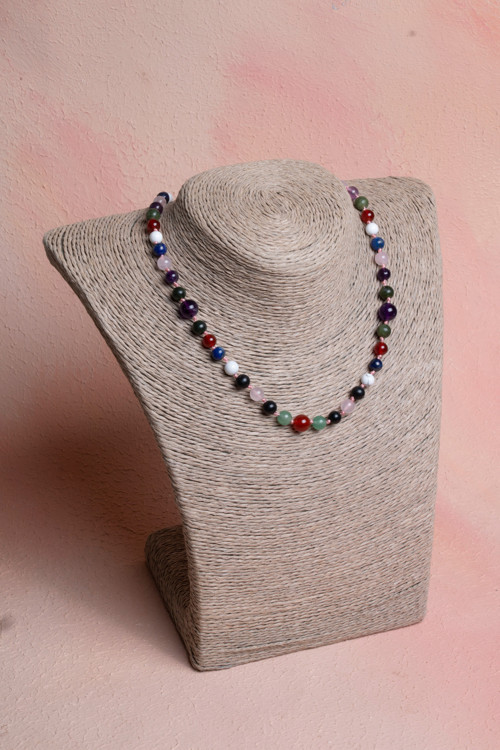 Sertifikalı Aventurin-Pembe Kuvars-Obsidyen-Lapis-Havlit-Yeşim-Ametist Kız Öğrenci Kolye