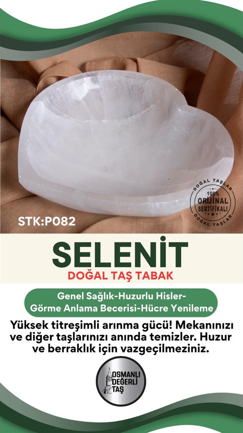 Sertifikalı Selenit Doğal Taş Kalp Tabak No:6 P082