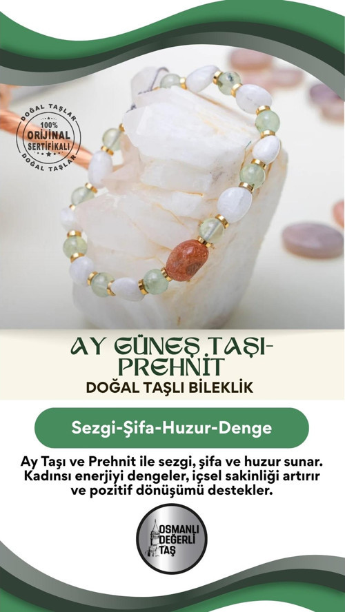 Doğal Taş Kadın Bileklik Ay Güneş Taşı Prehnit