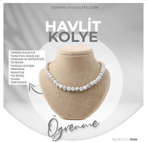 Sertifikalı Havlit Doğaltaş Kolye 8 Mm, M519