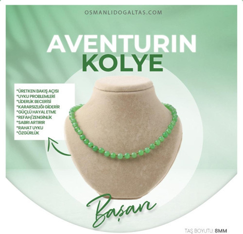 Sertifikalı Aventurin Doğaltaş Kolye 8 Mm, M508