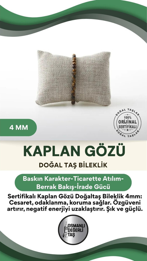 Sertifikalı Kaplan Gözü Doğaltaş Bileklik 4 Mm, B964