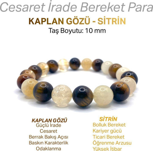 Kaplan Gözü - Sitrin 10Mm Doğal Taş Bileklik
