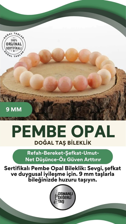 Sertifikalı Pembe Opal Doğal Taş Bileklik 9Mm