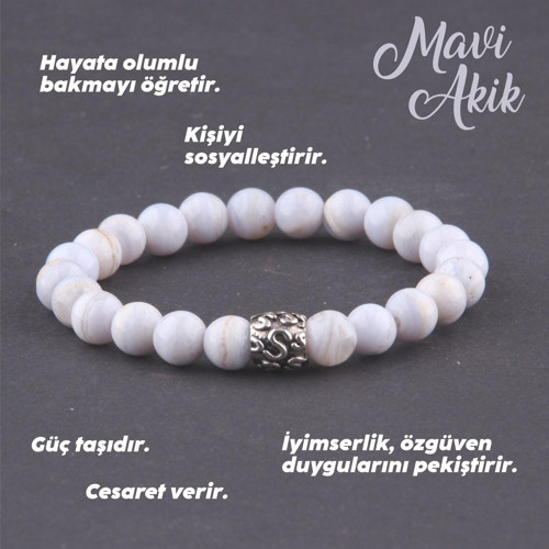 Sertifikalı Mavi Akik Taşı Doğal Taş Bileklik - 7 Mm