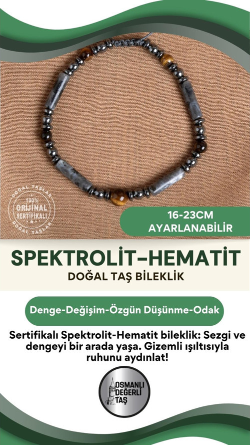 Sertifikalı Spektrolit Ve Hematit Doğal Taş Makrome Bileklik